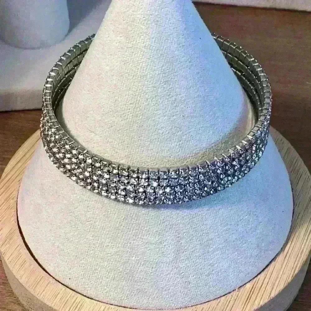 Vintage Silver Rhinestone Stretch Cuff